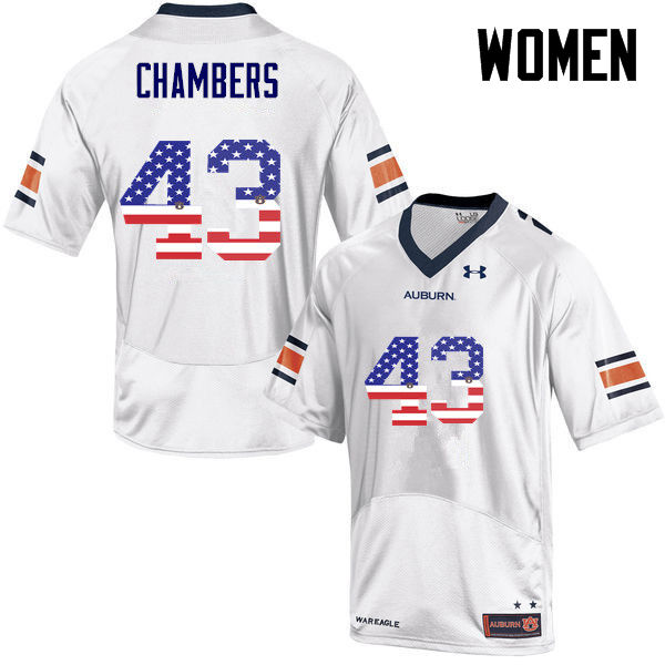 Women's Auburn Tigers #43 Cedric Chambers USA Flag Fashion White College Stitched Football Jersey